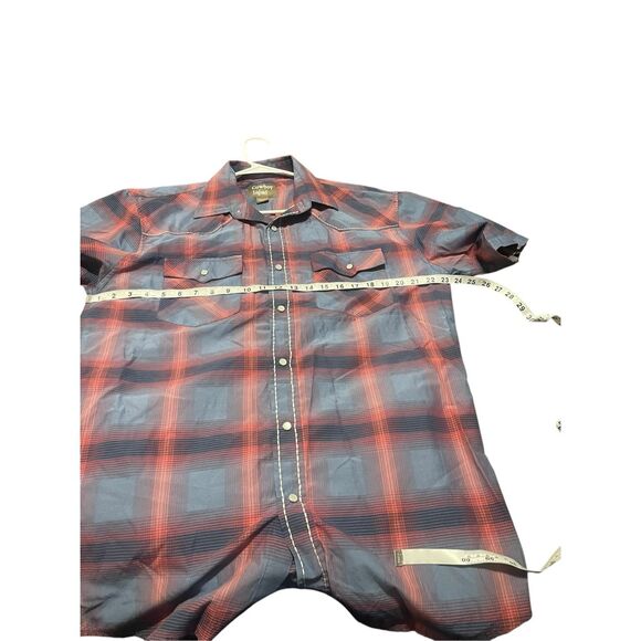 Cowboy Legend Mens Blue Red Short Sleeve Plaid Snap Button Down Shirt Size XLT - Picture 3 of 9